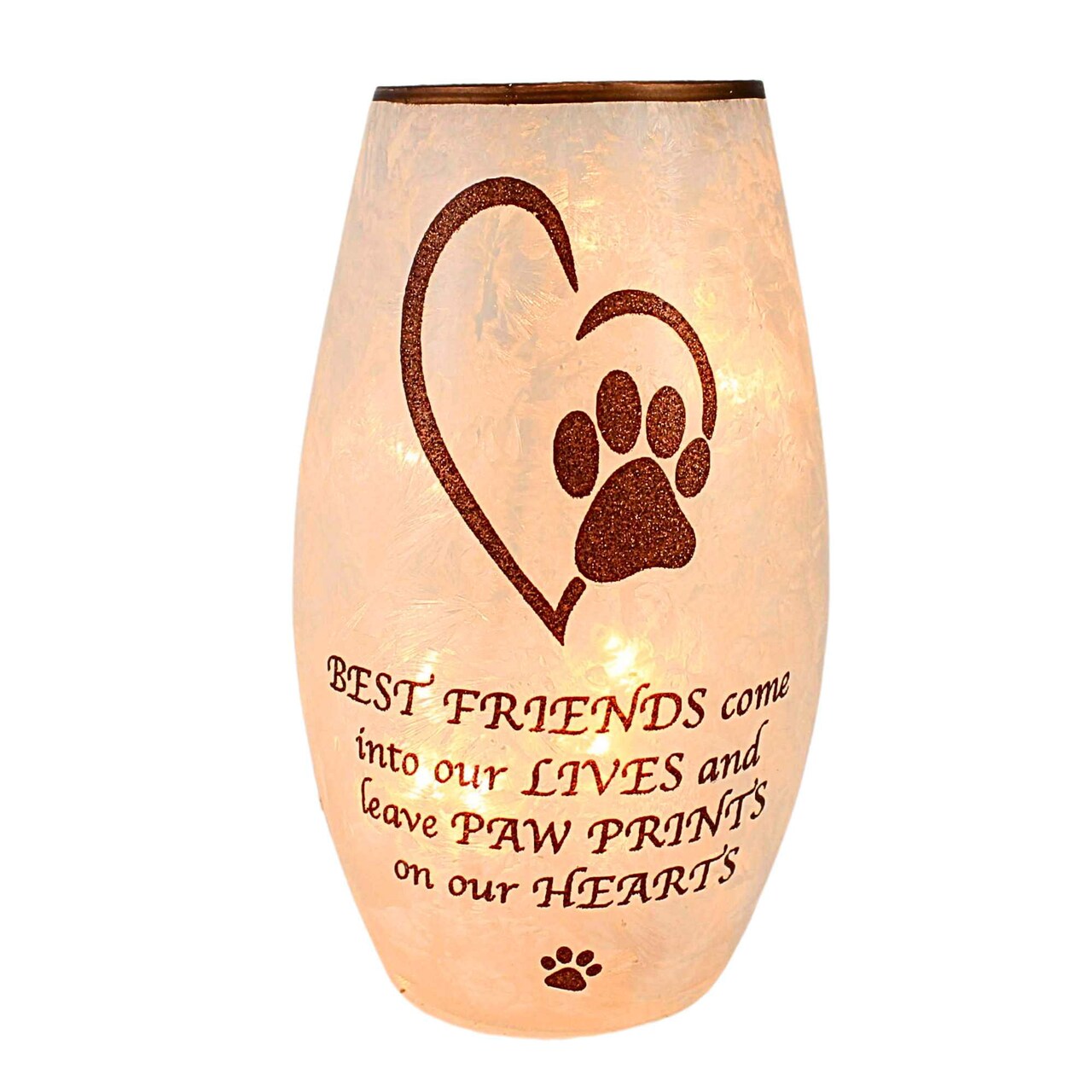 Stony Creek 7.25 In Best Friend Pet Pre-Lit Vase Bereavement Lighted Glass Accent , Bereavement Paw Print Heart